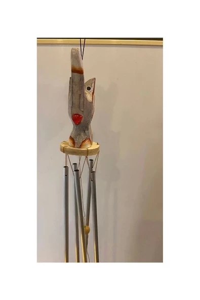 Deprem Çanı Zili Rüzgar Çanı Ahşap Figürlü 5 Metal Borulu - Resim 4