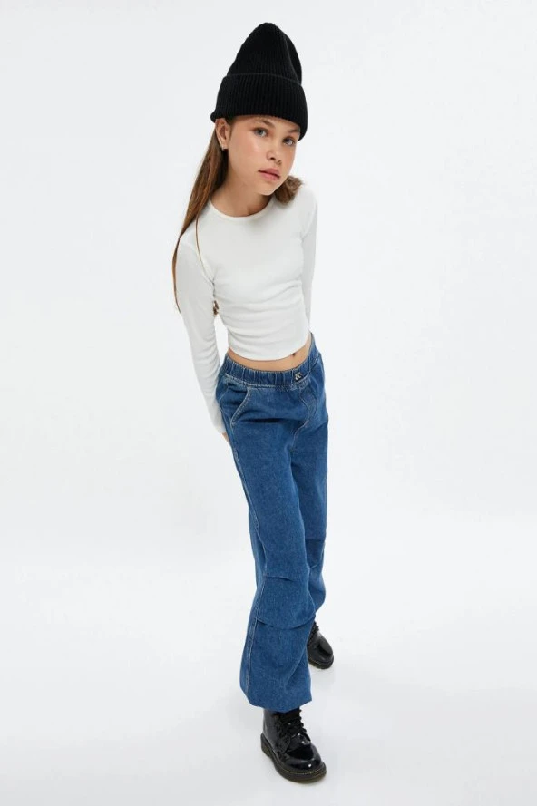 Koton Kız Çocuk Paraşüt Kot Pantolon Kat Detaylı Cepli Pamuklu - Parachute Jean - 2