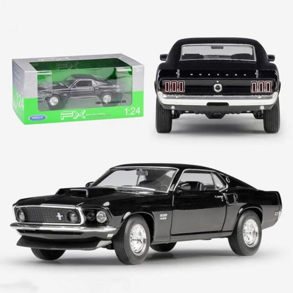 Welly 1969 Ford Mustang BOSS 429 Siyah 1:24 Model Araba - Resim 5