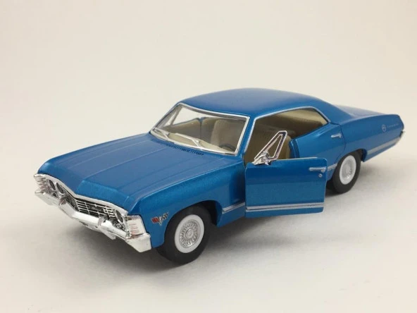 Kinsmart 1967 Chevrolet Impala 1:43 Mavi Çek Bırak Model Araba - Resim 3