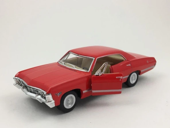 Kinsmart 1967 Chevrolet Impala 1:43 Kırmızı Çek Bırak Model Araba - Resim 3