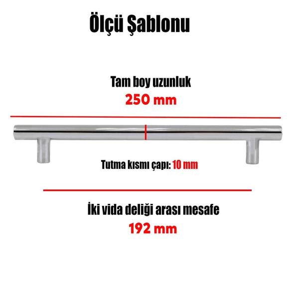 Rosemary Mobilya Mutfak Çekmece Dolap Dolabı Kapak Kulpu Kulpları Kulbu 192 Mm Inox Metal Kulp - 2