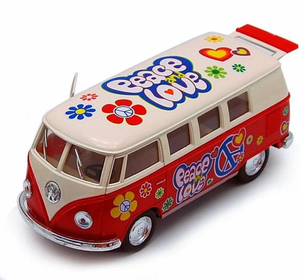 Kinsmart 1962 Volkswagen Classical Bus Peace Love 1:32 Kırmızı Çek Bırak Model Araba