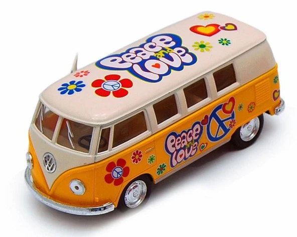 Kinsmart 1962 Volkswagen Classical Bus Peace Love 1:32 Sarı Çek Bırak Model Araba