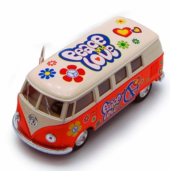 Kinsmart 1962 Volkswagen Classical Bus Peace Love 1:32 Turuncu Çek Bırak Model Araba