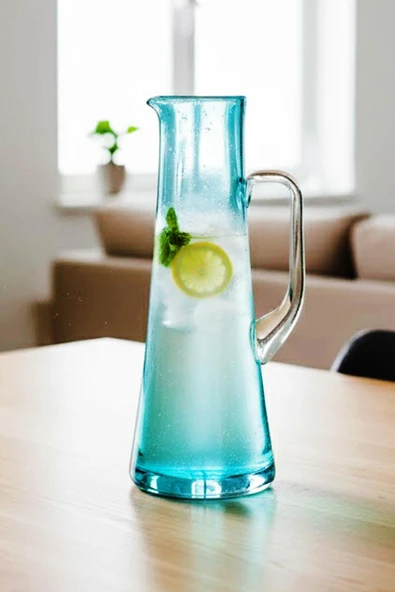 Paşabahçe El İmalatı 1100 cc Kristal Turkuaz Büyük Boy Sürahi 1 Adet 13774 - Resim 2