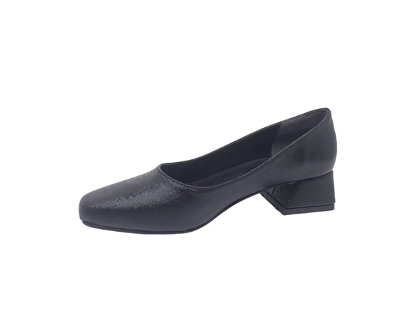 Zerhan 030 Kadın Siyah Küt Burun Alçak Topuklu Ayakkabı - Resim 3
