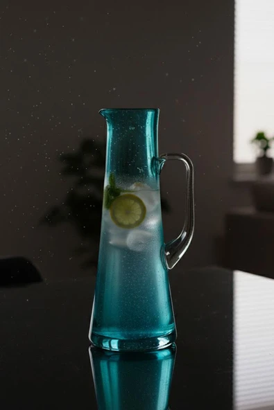 Paşabahçe El İmalatı 1100 cc Kristal Turkuaz Büyük Boy Sürahi 1 Adet 13774 - Resim 3