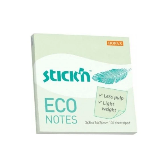 Stickn Eco Notes 76 mm X76 mm Yapışkanlı Not Kağıdı 100 syf. Pastel Yeşil