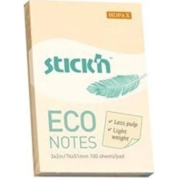 Stickn Eco Notes 76 mm X 51 mm Yapışkanlı Not Kağıdı 100 syf. Pastel Sarı