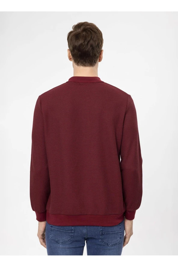 Süvari Polo Yaka Regular Fit Armürlü Koyu Bordo Erkek Kazak TR2013700314 - 5