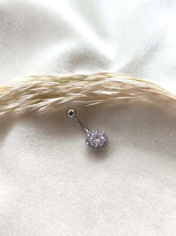 Göbek Piercing Medikal Çelik Vidalı Yuvarlak Gri Kadın İthal 316 L Paslanmaz 15836