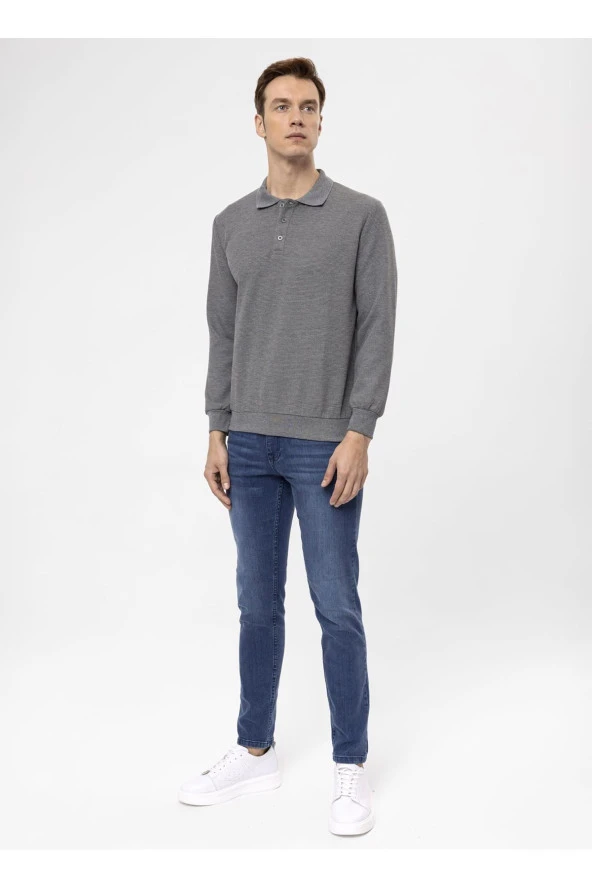 Süvari Polo Yaka Regular Fit Armürlü Antrasit Erkek Kazak TR2013700314 - 2