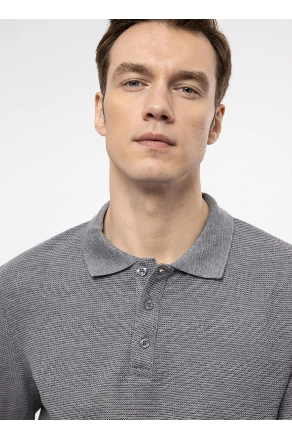 Süvari Polo Yaka Regular Fit Armürlü Antrasit Erkek Kazak TR2013700314 - 5