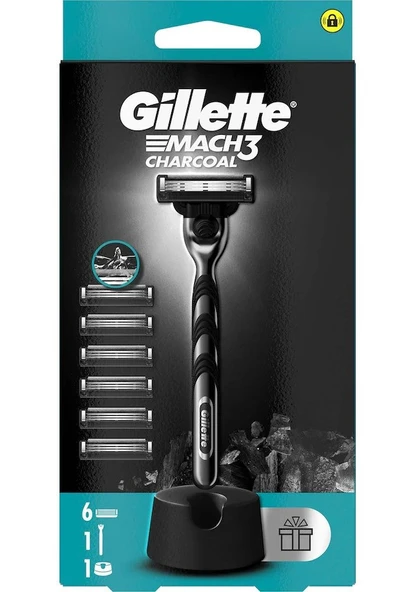 Gillette Mach3 Charcoal Tıraş Makinesi + Yedek Bıçak 6'lı