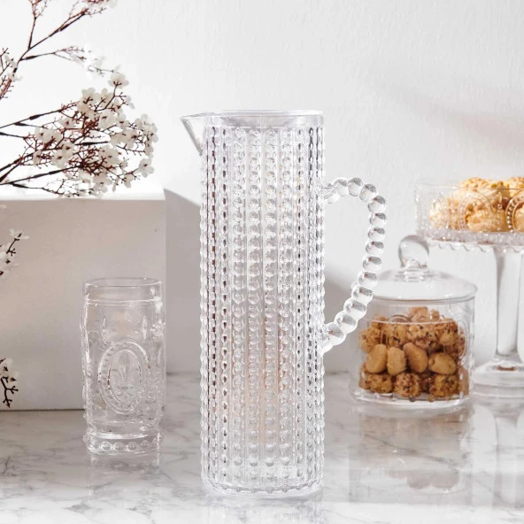 1,5Lt Akrilik Kırılmaz Boncuk Sürahi Boncuklu Karaf - 3