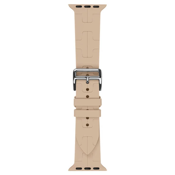 KNY Apple Watch 44 MM için Katman Desenli KRD-92 Renkli Silikon Kayış-Kordon Krem