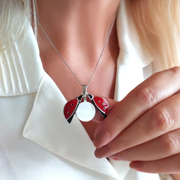 Vaoov 925 Ayar Gümüş Açılan İsimli Uğur Böceği Kolye ürün görseli