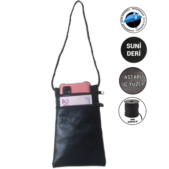 Suni Deri Asker Umre Hac Su Geçirmez Telefon Ve Para Boyun Cüzdanı Günlük Kullanıma Uygun - 2
