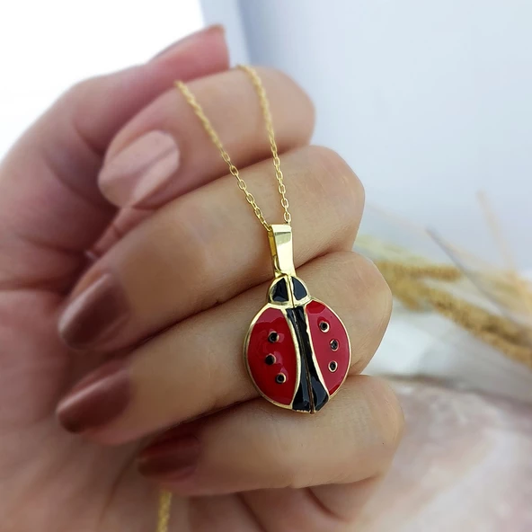 Vaoov 925 Ayar Gümüş Açılan İsimli Gold Uğur Böceği Kolye ürün görseli