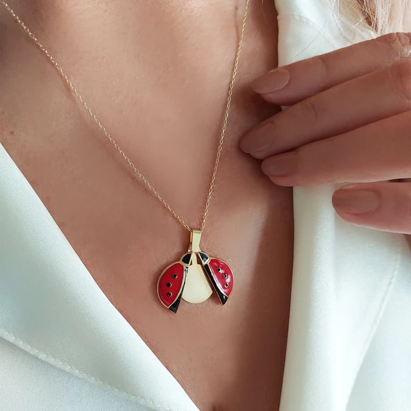 Vaoov 925 Ayar Gümüş Açılan İsimli Gold Uğur Böceği Kolye - Resim 2