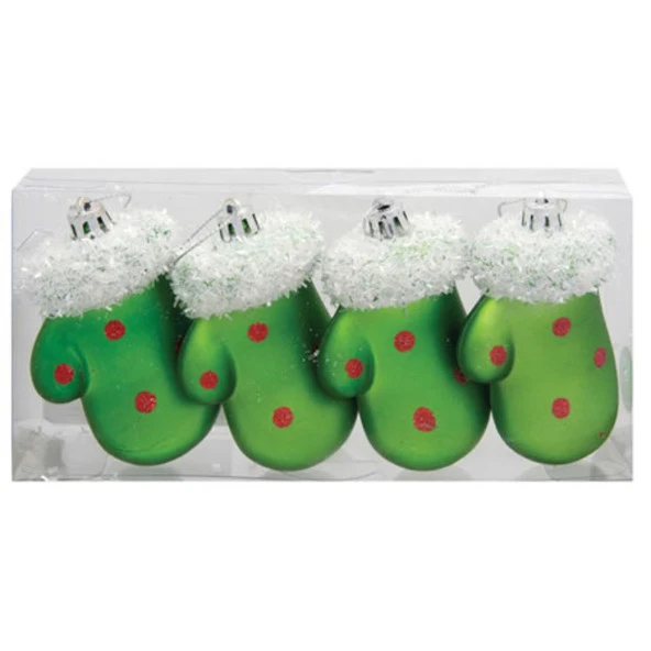 Yılbaşı Süsü 8 cm YEŞİL Yılbaşı Ağacı Süsü Eldiven 4 lü Dekorasyon Yılbaşı Süsü ürün görseli