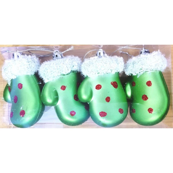 Yılbaşı Süsü 8 cm YEŞİL Yılbaşı Ağacı Süsü Eldiven 4 lü Dekorasyon Yılbaşı Süsü - Resim 2