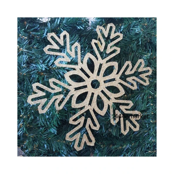 Yılbaşı Ağacı Süsü Asılabilir Dev Boy Kar Tanesi 30 cm Dore Altın Simli Yeni Yıl Dekorasyon - 2