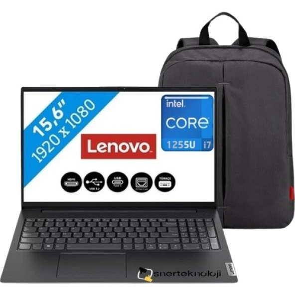 Lenovo V15 G3 Intel Core I7-1255U 16GB 512 GB SSD Windows 11 Pro 15.6" Fhd Klavye Işıklı Taşınabilir Bilgisayar 82TT00C6TX Çanta Hediye-Snertech