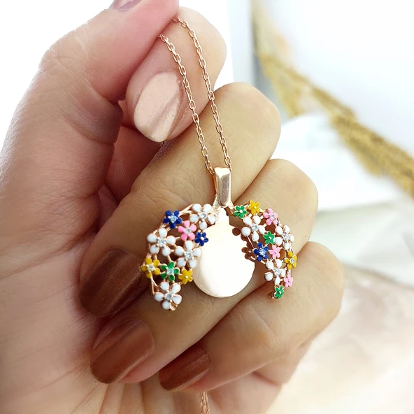 Vaoov 925 Ayar Gümüş Açılan İsimli Rose Çiçek Kolye - Resim 3