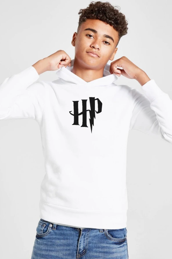 HP Logo Beyaz Çocuk 3ip Kapşonlu  Sweatshirt