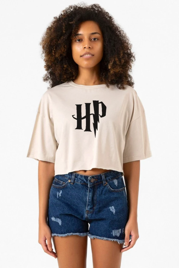 HP Logo Bej Kadın Crop Tshirt
