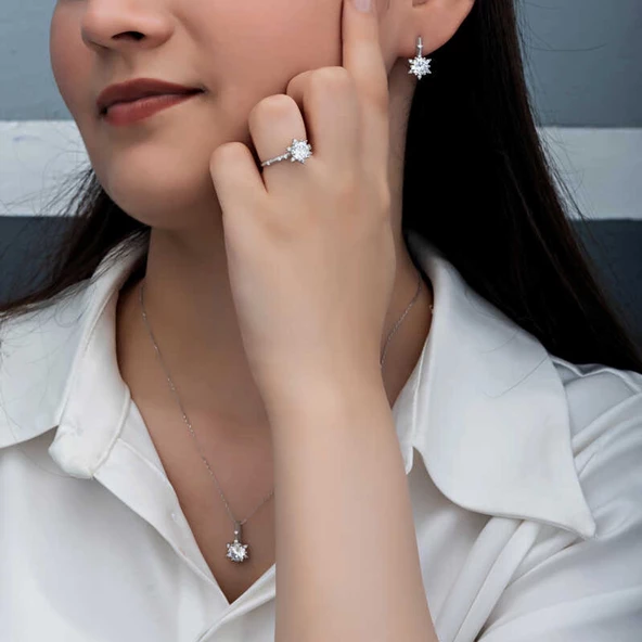 Lucky Life 925 Ayar Gumuss Çiçek Desenli Lucky Life Lucky Life Kadın Set - 4