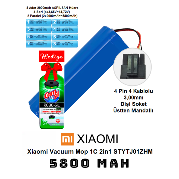Xiaomi Vacuum Mop 1C 2in1 STYTJ01ZHM Uyumlu Robot Süpürge Pili 5800mah Lityum İyon Robogil Pil ve Batarya Paketi - 1