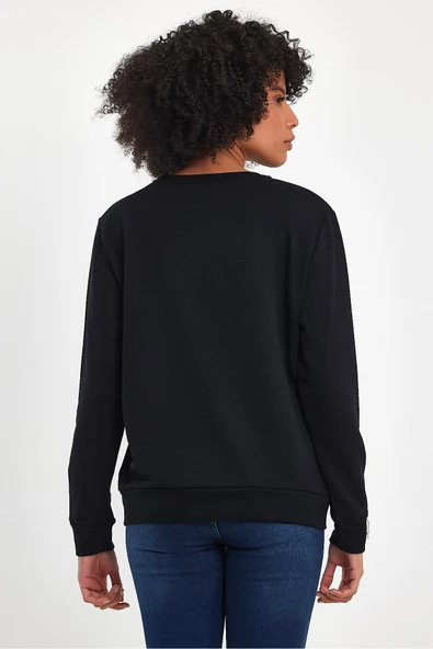 Kadın Bisiklet Yaka Rahat Kalıp 3 iplik Kalın Orta Brooklyn Nakışlı Sweatshirt SPR24SWk34 - 6