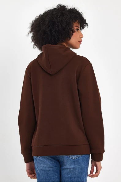 Kadın Kapşonlu Rahat Kalıp İçi Polarlı 3 iplik El Yazılı Brooklyn Baskılı SweatShırt spr24swk16 - 9