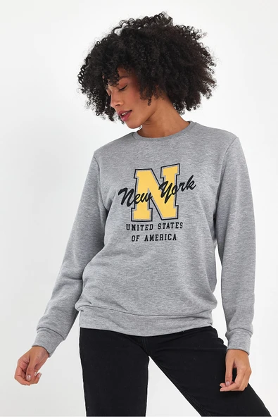 Kadın Bisiklet Yaka Rahat Kalıp İçi Polarlı 3 İplik Kalın N Baskılı Sweatshirt SPR24SWK25 - 10