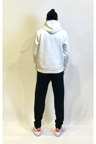 Erkek Kapşonlu Rahat Kalıp İçi Polarlı 3 iplik El Yazılı Brooklyn Baskılı SweatShırt spr24sw16 - Resim 5