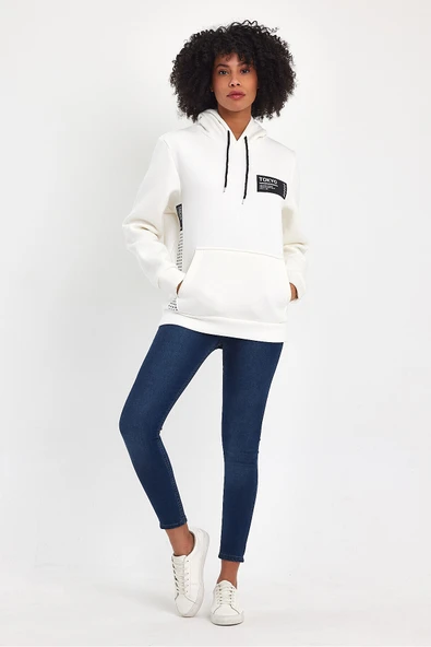 Kadın Kapşonlu Rahat Kalıp İçi Polarlı 3 iplik Tokyo Baskılı SweatShırt spr24swk05 - 9