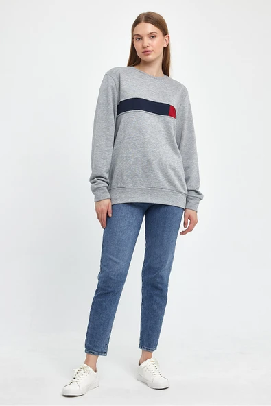 Kadın Bisiklet Yaka Rahat Kalıp 3 iplik Kalın Garnili Sweatshirt SPR24SWK35 - 11