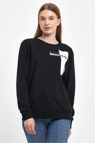 Kadın Bisiklet Yaka Rahat Kalıp 3 iplik Kalın W.Brooklyn Baskılı Sweatshirt SPR24SWK31 - 5