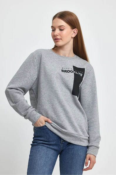Kadın Bisiklet Yaka Rahat Kalıp 3 iplik Kalın W.Brooklyn Baskılı Sweatshirt SPR24SWK31 - 9