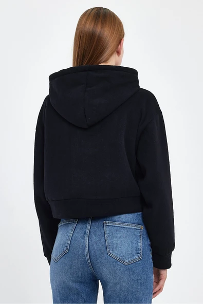 Kadın Rahat Kalıp Softech Polar Kapşonlu Kanguru Cepli Sweatshırt spr24pwk98 - Resim 5