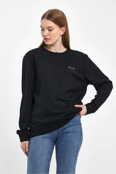 Kadın Bisiklet Yaka Rahat Kalıp 3 iplik Kalın AR Nakışlı Sweatshirt SPR24SWK33 - 4