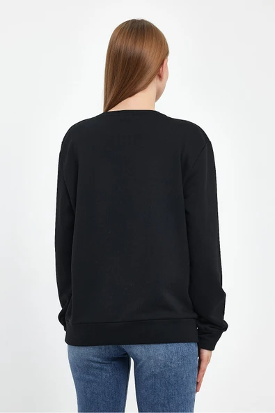 Kadın Bisiklet Yaka Rahat Kalıp 3 iplik Kalın AR Nakışlı Sweatshirt SPR24SWK33 - 6