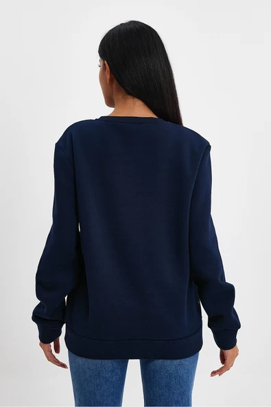 Kadın Bisiklet Yaka Rahat Kalıp 3 iplik Kalın Brooklyn Baskılı Sweatshirt SPR24swk29 - Resim 9