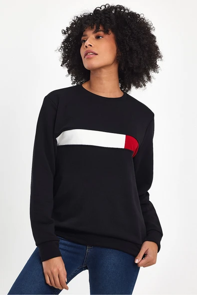 Kadın Bisiklet Yaka Rahat Kalıp 3 iplik Kalın Garnili Sweatshirt SPR24SWK35 - 6