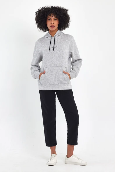 Kadın Kapşonlu Rahat Kalıp İçi Polarlı 3 iplik Orta Brooklyn Baskılı SweatShırt spr24swk13 - Resim 6