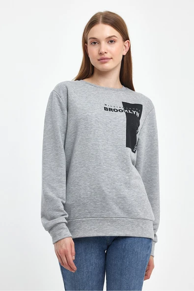 Kadın Bisiklet Yaka Rahat Kalıp 3 iplik Kalın W.Brooklyn Baskılı Sweatshirt SPR24SWK31 - 10