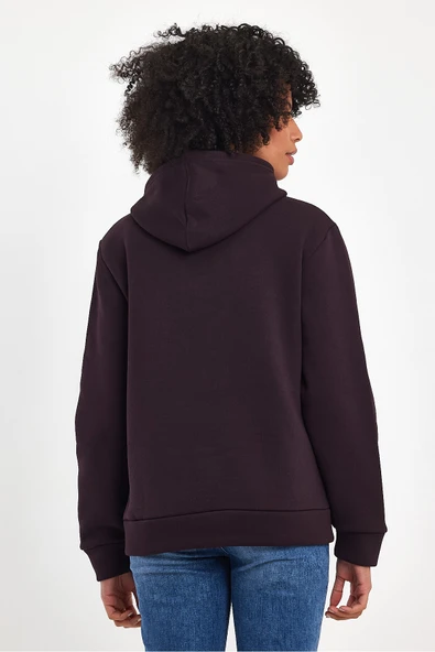 Kadın Kapşonlu Rahat Kalıp İçi Polarlı 3 iplik Orta Brooklyn Baskılı SweatShırt spr24swk13 - Resim 5